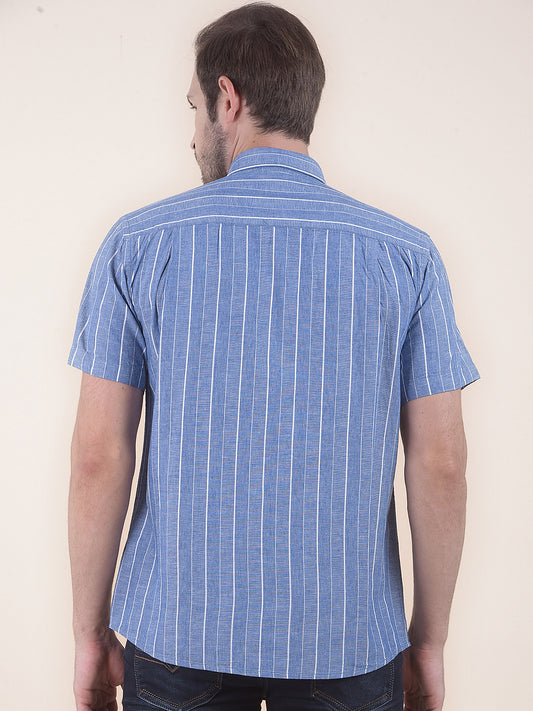 Men's Blue Slim Fit Striped Half Sleeve Casual Shirt
