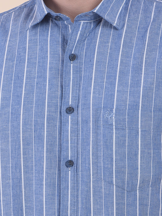 Men's Blue Slim Fit Striped Half Sleeve Casual Shirt