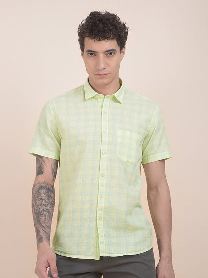 Men's Lemon Slim Fit Checkered Half Sleeve Casual Shirt