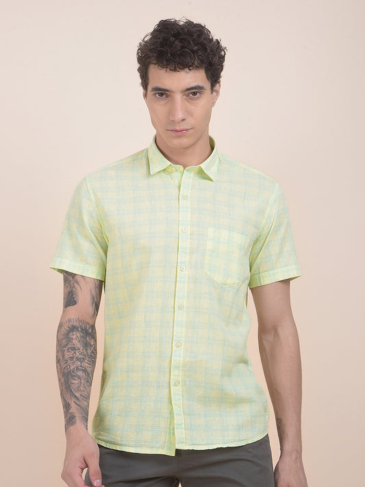 Men's Lemon Slim Fit Checkered Half Sleeve Casual Shirt