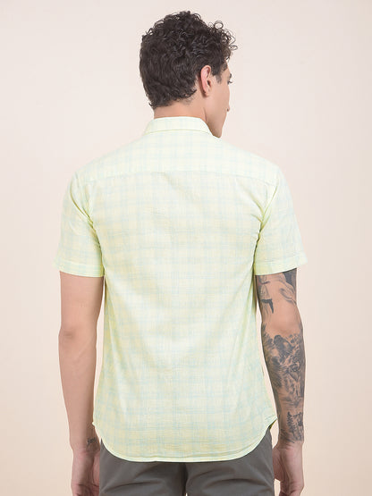 Men's Lemon Slim Fit Checkered Half Sleeve Casual Shirt