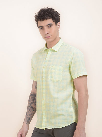 Men's Lemon Slim Fit Checkered Half Sleeve Casual Shirt