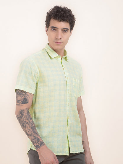 Men's Lemon Slim Fit Checkered Half Sleeve Casual Shirt