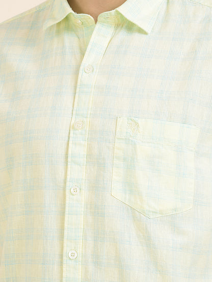 Men's Lemon Slim Fit Checkered Half Sleeve Casual Shirt