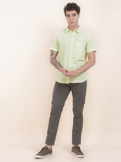 Men's Lemon Slim Fit Checkered Half Sleeve Casual Shirt