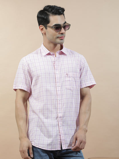 Casual Shirt for Men l Breathable & Soft with Color Fastness Slim Fit Cotton-Linen Fabric Checkered Pattern