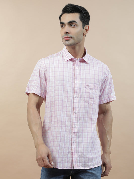 Casual Shirt for Men l Breathable & Soft with Color Fastness Slim Fit Cotton-Linen Fabric Checkered Pattern
