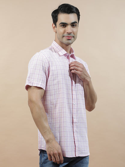 Casual Shirt for Men l Breathable & Soft with Color Fastness Slim Fit Cotton-Linen Fabric Checkered Pattern