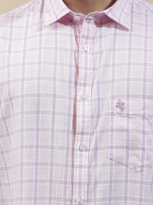 Casual Shirt for Men l Breathable & Soft with Color Fastness Slim Fit Cotton-Linen Fabric Checkered Pattern
