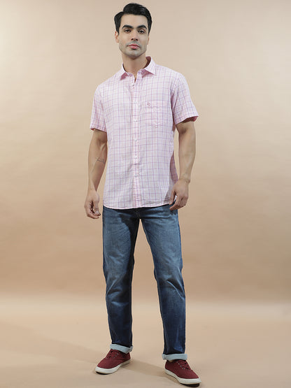 Casual Shirt for Men l Breathable & Soft with Color Fastness Slim Fit Cotton-Linen Fabric Checkered Pattern