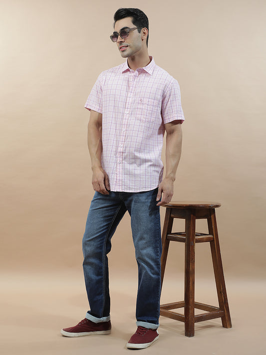 Casual Shirt for Men l Breathable & Soft with Color Fastness Slim Fit Cotton-Linen Fabric Checkered Pattern