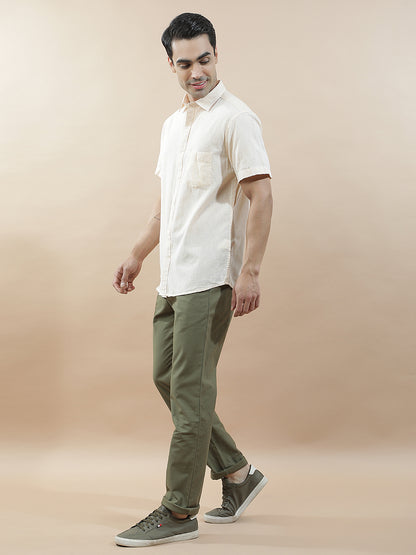 Casual Shirt for Men l Breathable & Soft with Color Fastness Slim Fit Cotton-Linen Fabric Solid Pattern