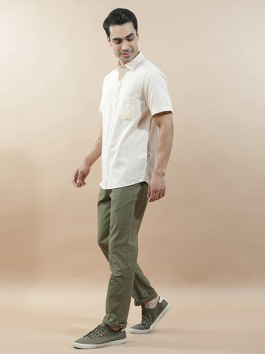Casual Shirt for Men l Breathable & Soft with Color Fastness Slim Fit Cotton-Linen Fabric Solid Pattern