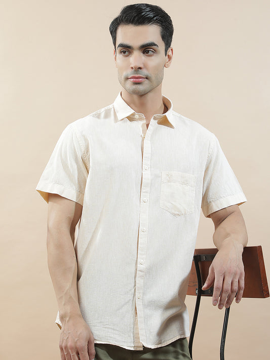 Casual Shirt for Men l Breathable & Soft with Color Fastness Slim Fit Cotton-Linen Fabric Solid Pattern