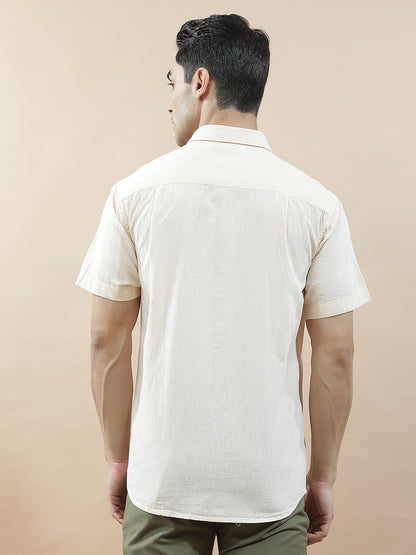 Casual Shirt for Men l Breathable & Soft with Color Fastness Slim Fit Cotton-Linen Fabric Solid Pattern