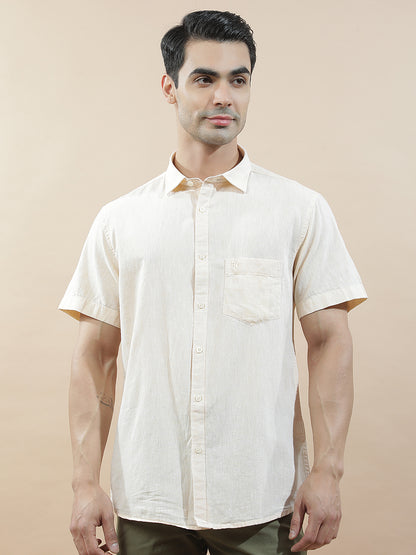 Casual Shirt for Men l Breathable & Soft with Color Fastness Slim Fit Cotton-Linen Fabric Solid Pattern