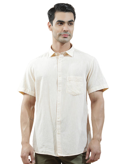 Casual Shirt for Men l Breathable & Soft with Color Fastness Slim Fit Cotton-Linen Fabric Solid Pattern