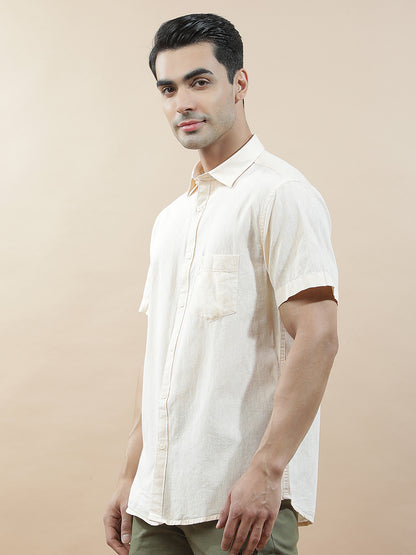 Casual Shirt for Men l Breathable & Soft with Color Fastness Slim Fit Cotton-Linen Fabric Solid Pattern