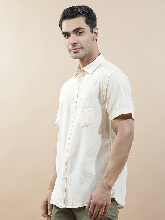Casual Shirt for Men l Breathable & Soft with Color Fastness Slim Fit Cotton-Linen Fabric Solid Pattern