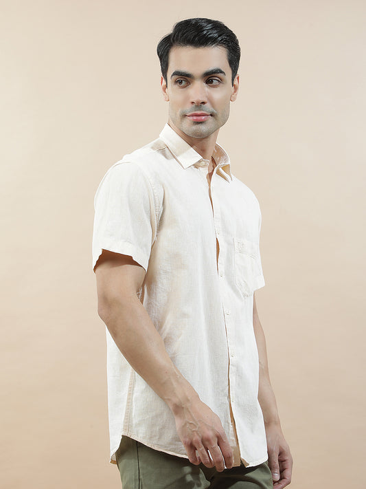 Casual Shirt for Men l Breathable & Soft with Color Fastness Slim Fit Cotton-Linen Fabric Solid Pattern