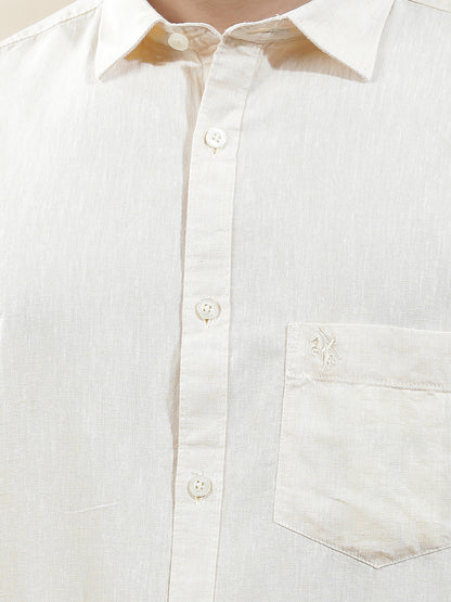 Casual Shirt for Men l Breathable & Soft with Color Fastness Slim Fit Cotton-Linen Fabric Solid Pattern