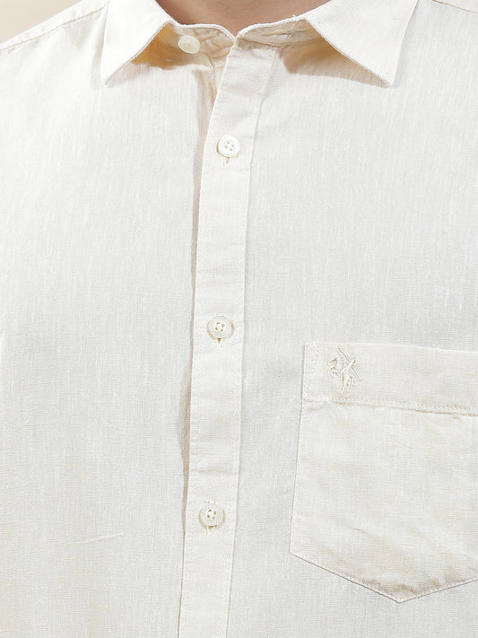 Casual Shirt for Men l Breathable & Soft with Color Fastness Slim Fit Cotton-Linen Fabric Solid Pattern