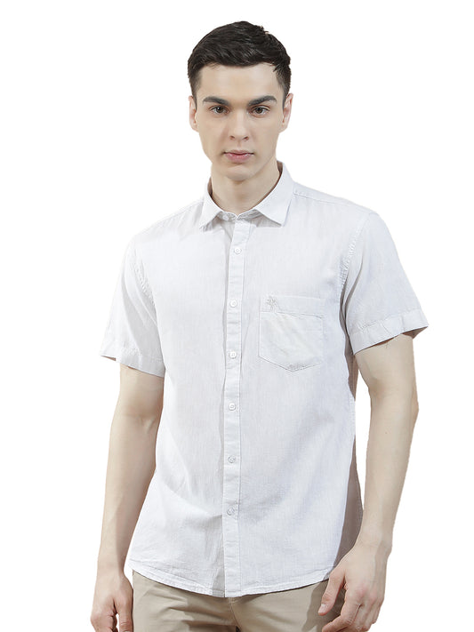Casual Shirt for Men l Breathable & Soft with Color Fastness Slim Fit Cotton-Linen Fabric Solid Pattern