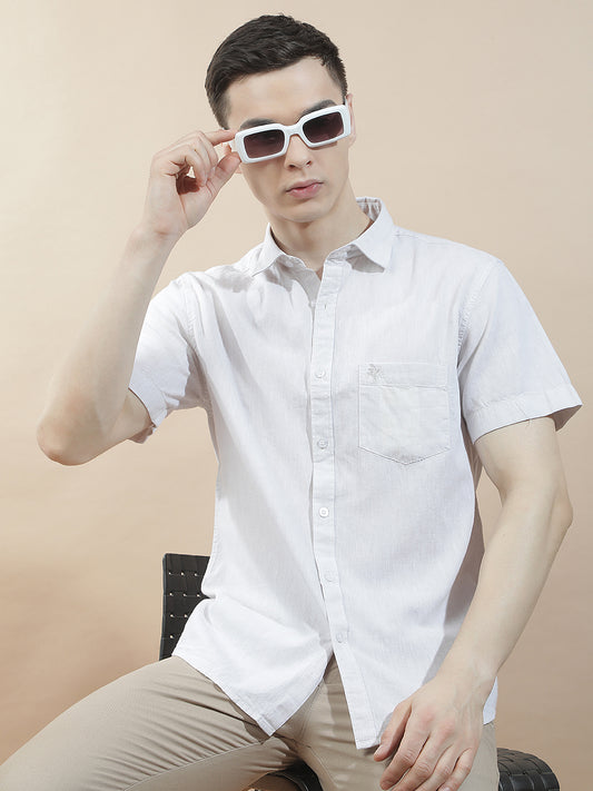 Casual Shirt for Men l Breathable & Soft with Color Fastness Slim Fit Cotton-Linen Fabric Solid Pattern