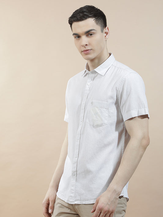 Casual Shirt for Men l Breathable & Soft with Color Fastness Slim Fit Cotton-Linen Fabric Solid Pattern