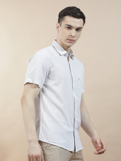 Casual Shirt for Men l Breathable & Soft with Color Fastness Slim Fit Cotton-Linen Fabric Solid Pattern