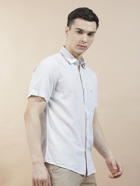 Casual Shirt for Men l Breathable & Soft with Color Fastness Slim Fit Cotton-Linen Fabric Solid Pattern