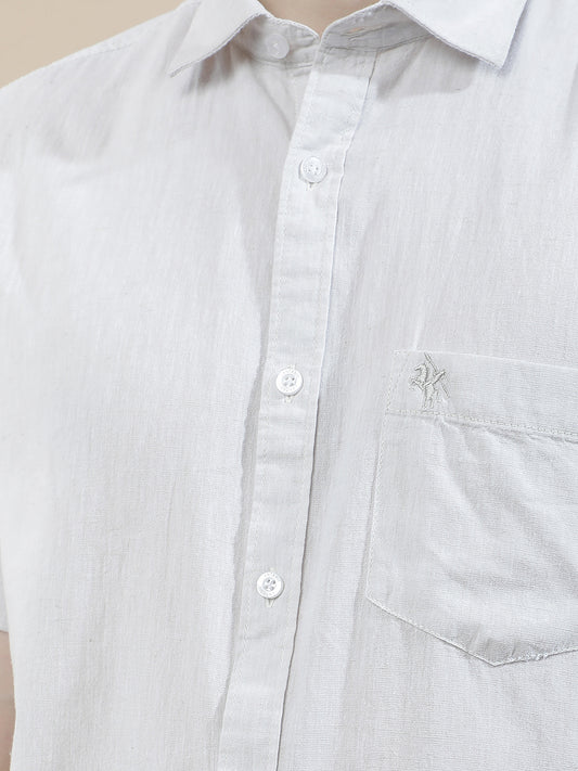 Casual Shirt for Men l Breathable & Soft with Color Fastness Slim Fit Cotton-Linen Fabric Solid Pattern