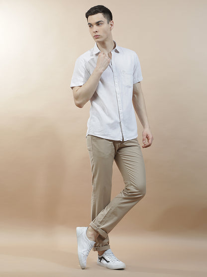 Casual Shirt for Men l Breathable & Soft with Color Fastness Slim Fit Cotton-Linen Fabric Solid Pattern