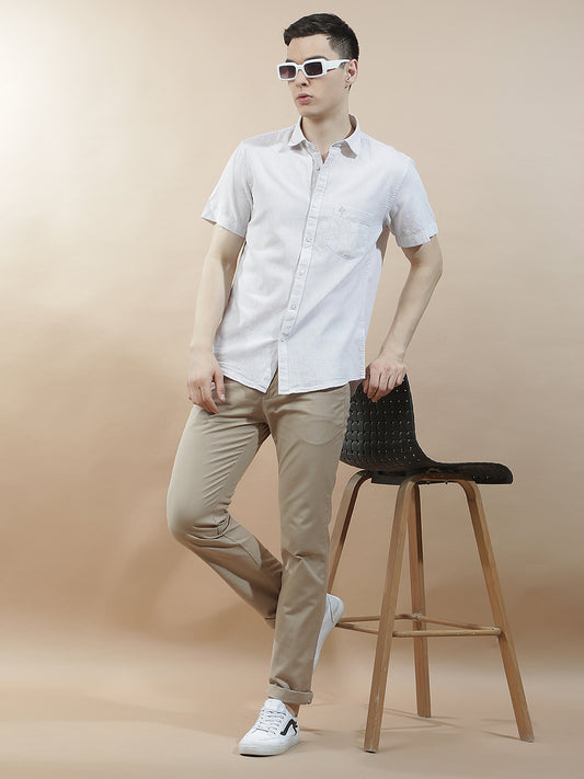 Casual Shirt for Men l Breathable & Soft with Color Fastness Slim Fit Cotton-Linen Fabric Solid Pattern