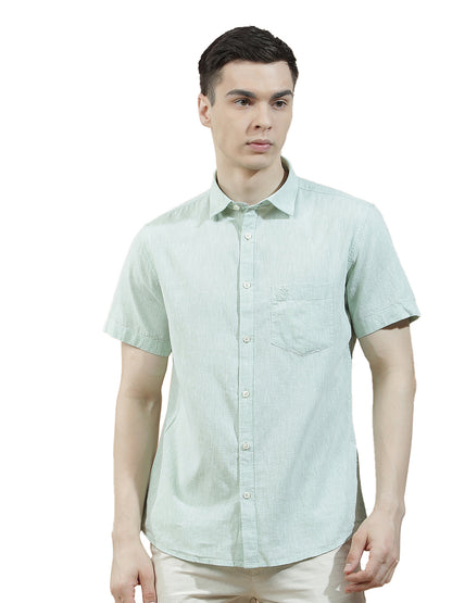 Casual Shirt for Men l Breathable & Soft with Color Fastness Slim Fit Cotton-Linen Fabric Solid Pattern