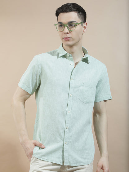 Casual Shirt for Men l Breathable & Soft with Color Fastness Slim Fit Cotton-Linen Fabric Solid Pattern