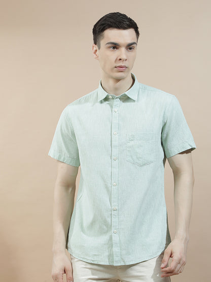 Casual Shirt for Men l Breathable & Soft with Color Fastness Slim Fit Cotton-Linen Fabric Solid Pattern