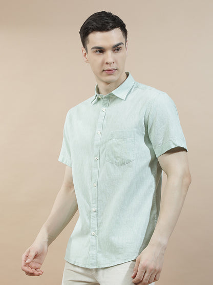 Casual Shirt for Men l Breathable & Soft with Color Fastness Slim Fit Cotton-Linen Fabric Solid Pattern