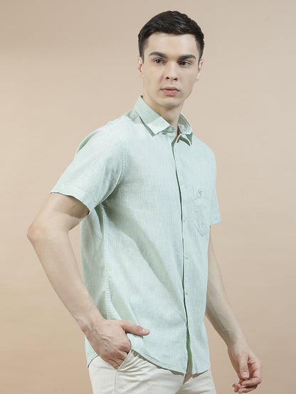 Casual Shirt for Men l Breathable & Soft with Color Fastness Slim Fit Cotton-Linen Fabric Solid Pattern