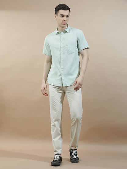 Casual Shirt for Men l Breathable & Soft with Color Fastness Slim Fit Cotton-Linen Fabric Solid Pattern