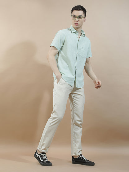 Casual Shirt for Men l Breathable & Soft with Color Fastness Slim Fit Cotton-Linen Fabric Solid Pattern