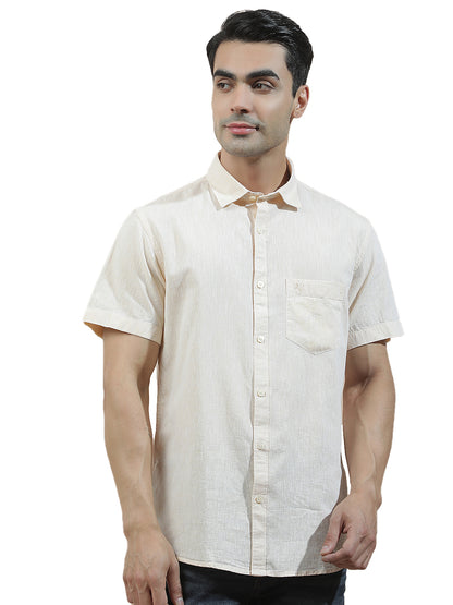 Casual Shirt for Men l Breathable & Soft with Color Fastness Slim Fit Cotton-Linen Fabric Solid Pattern