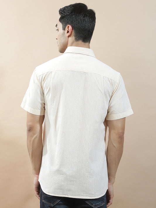 Casual Shirt for Men l Breathable & Soft with Color Fastness Slim Fit Cotton-Linen Fabric Solid Pattern