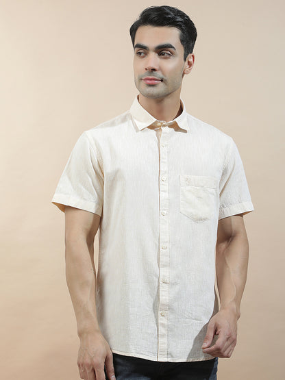 Casual Shirt for Men l Breathable & Soft with Color Fastness Slim Fit Cotton-Linen Fabric Solid Pattern