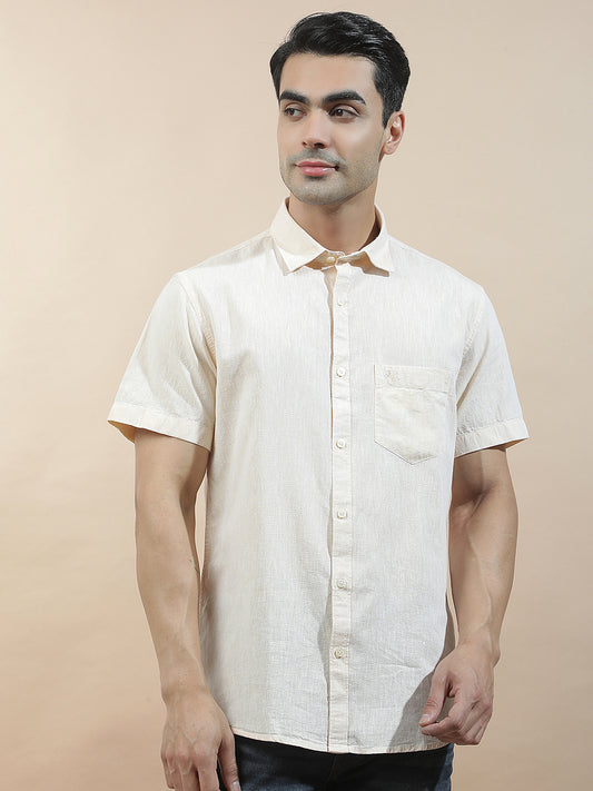 Casual Shirt for Men l Breathable & Soft with Color Fastness Slim Fit Cotton-Linen Fabric Solid Pattern