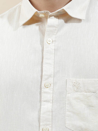Casual Shirt for Men l Breathable & Soft with Color Fastness Slim Fit Cotton-Linen Fabric Solid Pattern