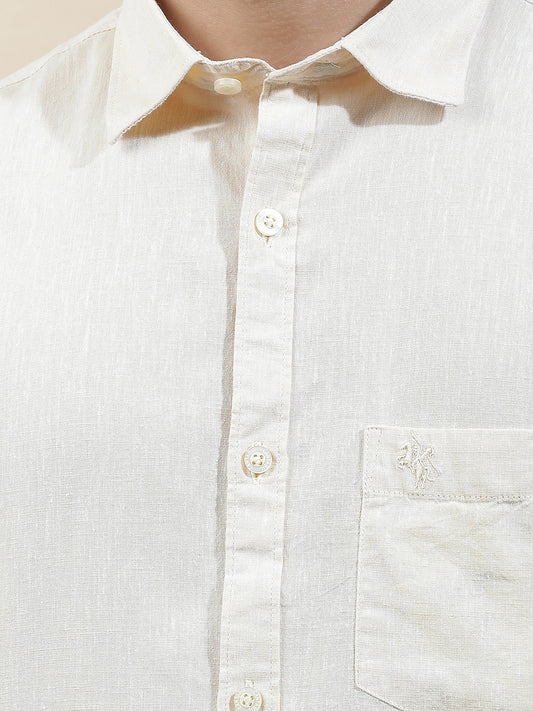 Casual Shirt for Men l Breathable & Soft with Color Fastness Slim Fit Cotton-Linen Fabric Solid Pattern