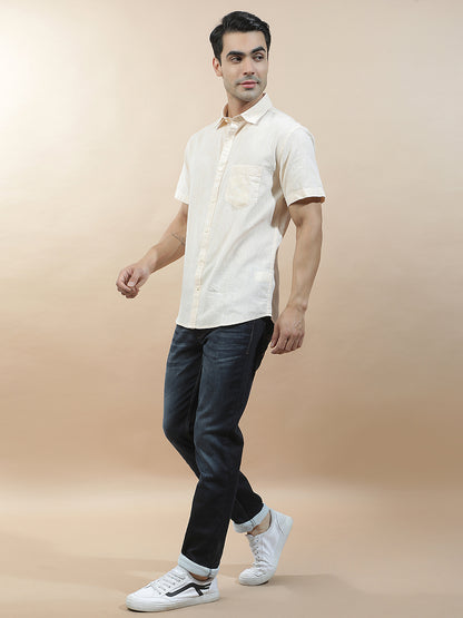 Casual Shirt for Men l Breathable & Soft with Color Fastness Slim Fit Cotton-Linen Fabric Solid Pattern