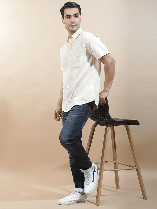 Casual Shirt for Men l Breathable & Soft with Color Fastness Slim Fit Cotton-Linen Fabric Solid Pattern