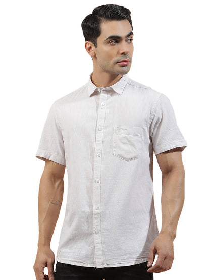 Casual Shirt for Men l Breathable & Soft with Color Fastness Slim Fit Cotton-Linen Fabric Solid Pattern